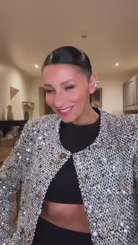 Veste tweed paillettes noir et argenté